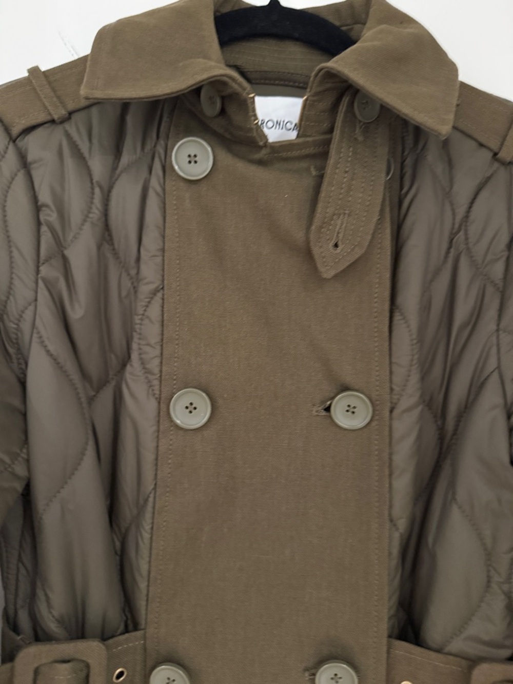 Veronica Beard Quilted Olive Belted Trench Coat - Picture 2 of 7
